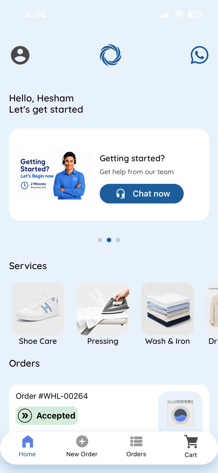 White House Laundry app home screen